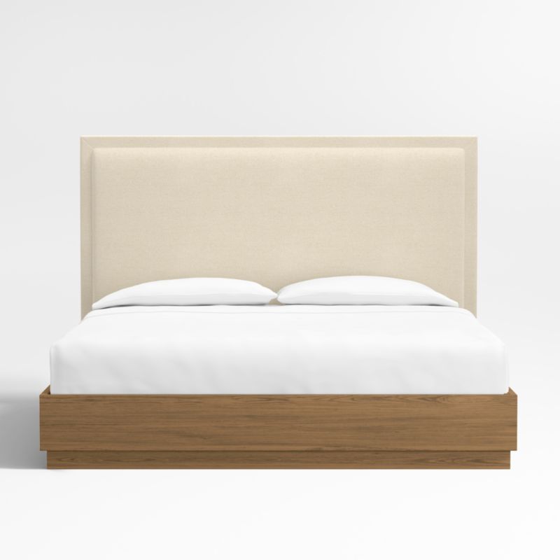 Meraux 56" Ivory Upholstered King Headboard with Batten Brown Oak Bed Base - image 0 of 7