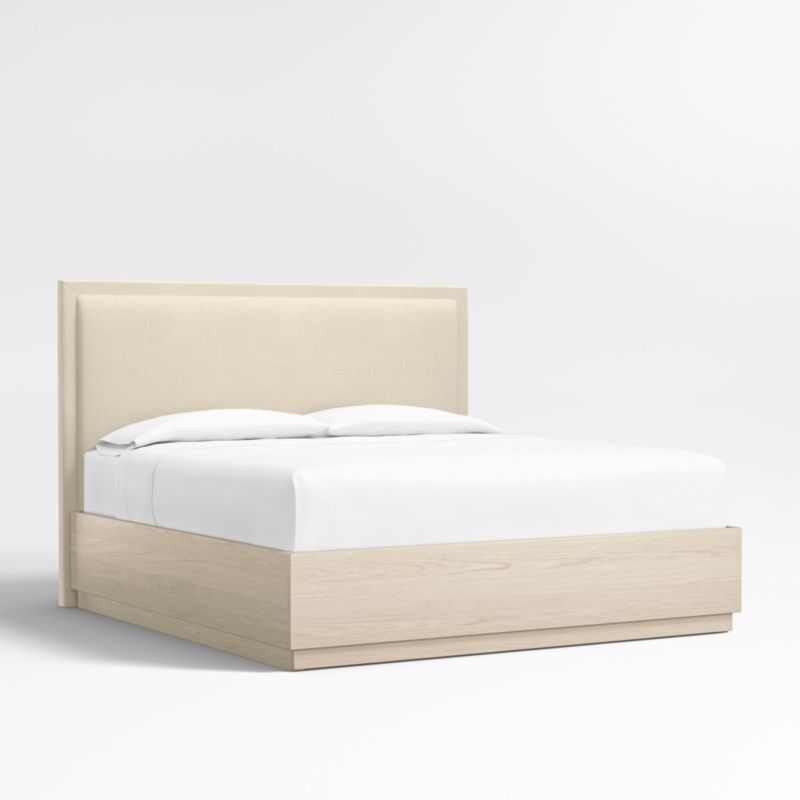 Meraux 56" Ivory Upholstered King Headboard with Batten White Oak Storage Bed Base - image 3 of 9