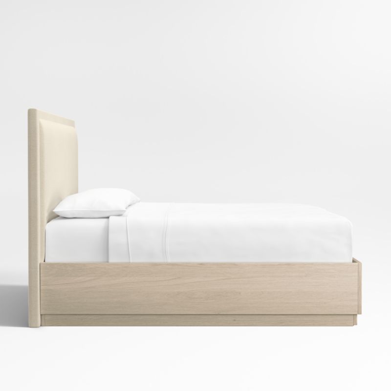 Meraux 56" Ivory Upholstered King Headboard with Batten White Oak Storage Bed Base - image 4 of 9