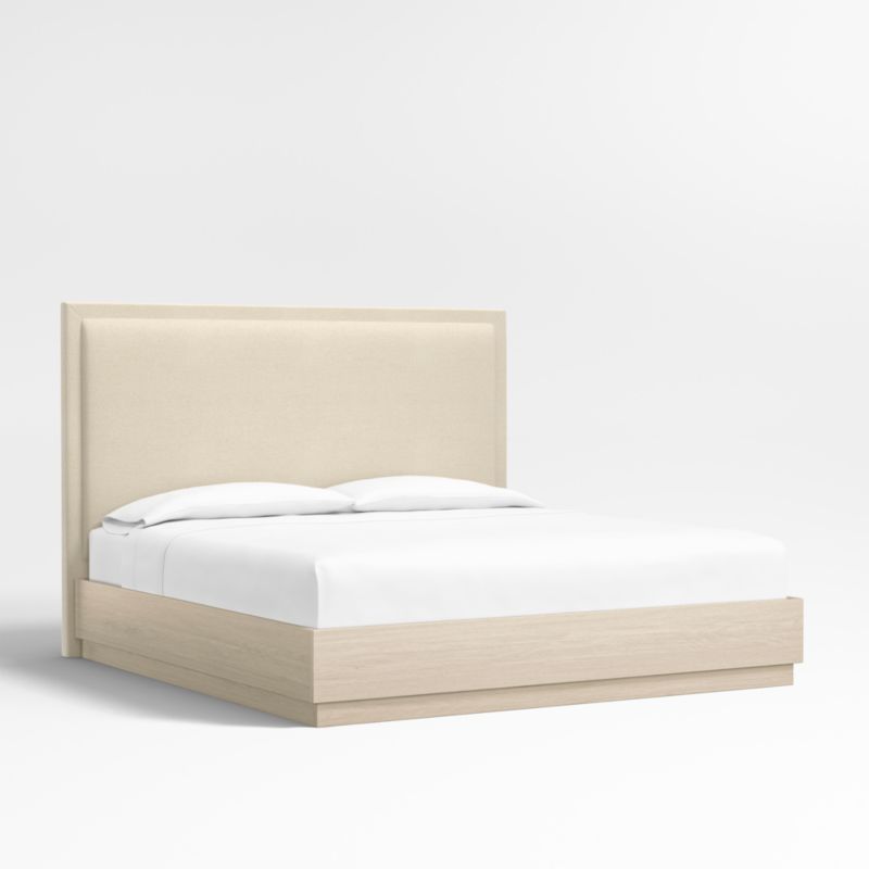 Meraux 56" Ivory Upholstered King Headboard with Batten White Oak Bed Base - image 3 of 7