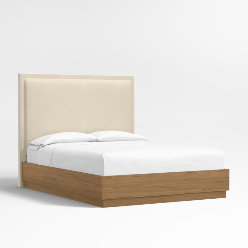 Meraux 56" Ivory Upholstered Queen Headboard with Batten Brown Oak Bed Base - image 2 of 6