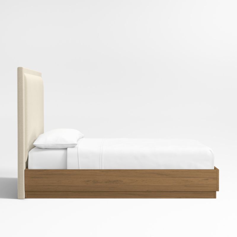 Meraux 56" Ivory Upholstered Queen Headboard with Batten Brown Oak Bed Base - image 3 of 6