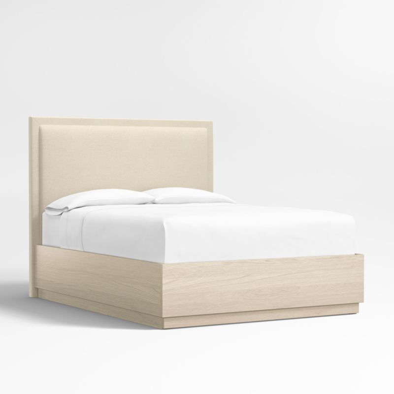 Meraux 56" Ivory Upholstered Queen Headboard with Batten White Oak Storage Bed Base - image 2 of 8