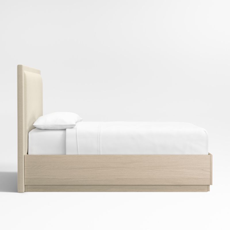 Meraux 56" Ivory Upholstered Queen Headboard with Batten White Oak Storage Bed Base - image 3 of 8