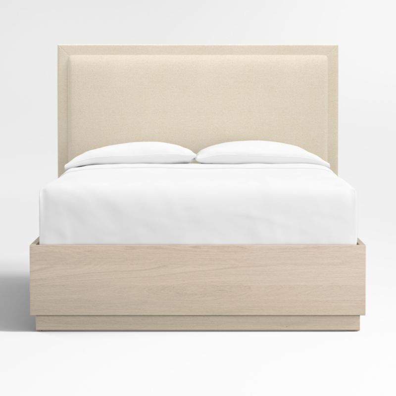 Meraux 56" Ivory Upholstered Queen Headboard with Batten White Oak Storage Bed Base - image 0 of 8