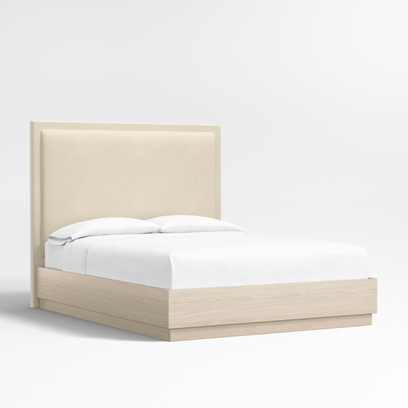 Meraux 56" Ivory Upholstered Queen Headboard with Batten White Oak Bed Base - image 2 of 6