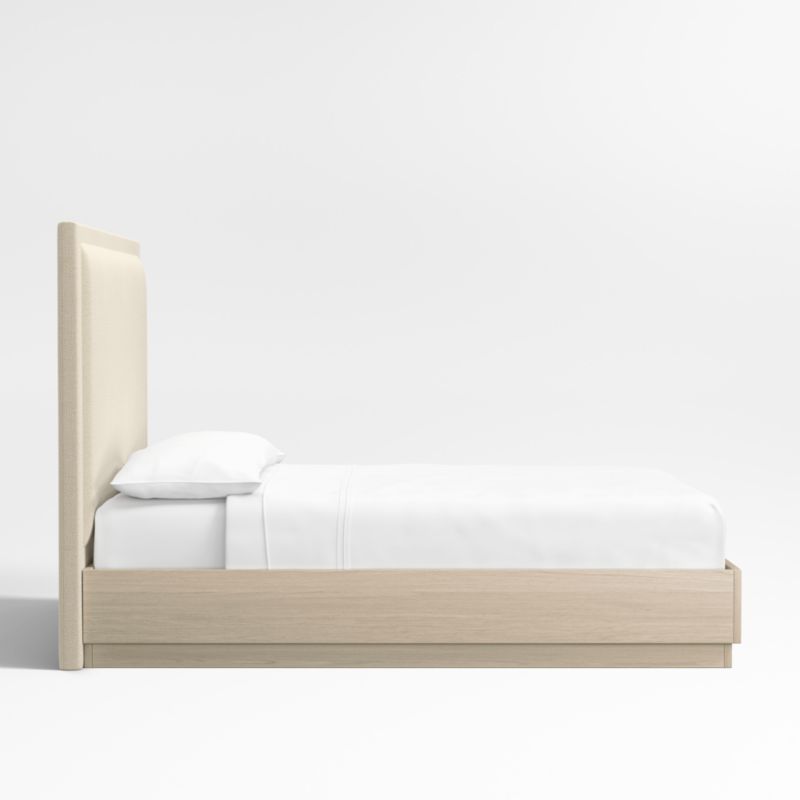 Meraux 56" Ivory Upholstered Queen Headboard with Batten White Oak Bed Base - image 3 of 6