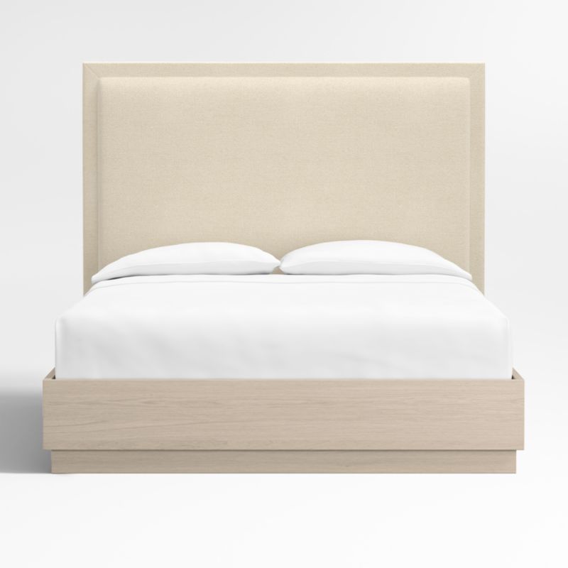 Meraux 56" Ivory Upholstered King Headboard with Batten White Oak Bed Base - image 2 of 7