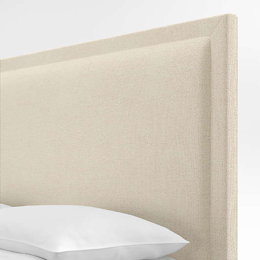 Meraux 56" Ivory Upholstered King Headboard with Batten White Oak Storage Bed Base