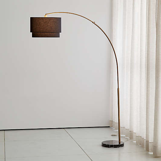 Meryl Arc Brass Floor Lamp with Black Shade