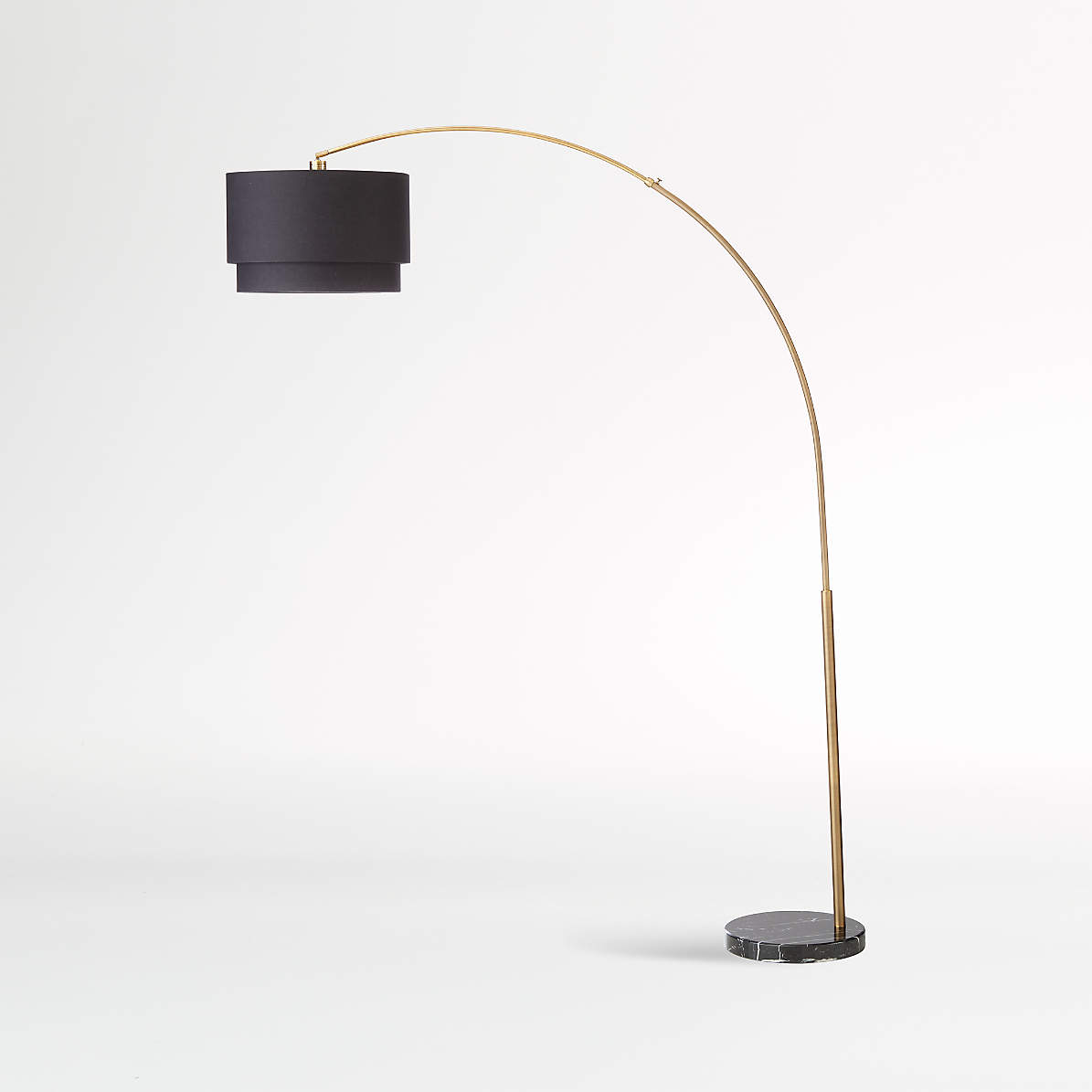 Meryl Arc Brass Floor Lamp With Black, Rivet Brass Arc Mid Century Modern Floor Lamp