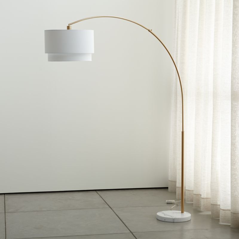 Meryl Arc Brass Floor Lamp with White Shade