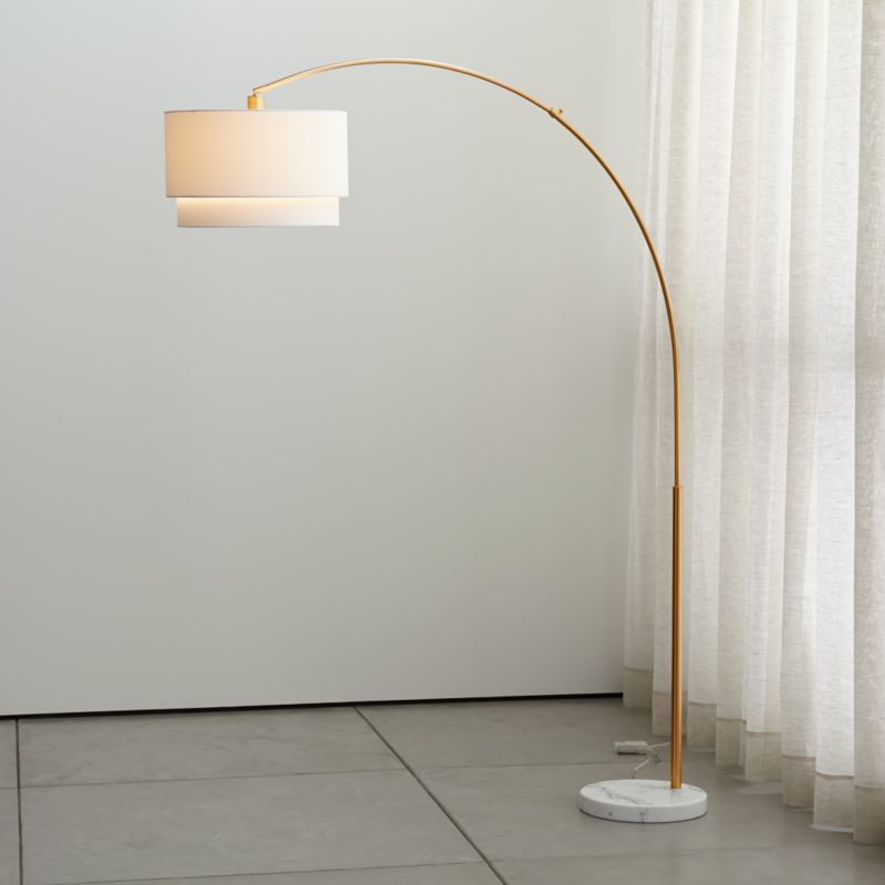 Meryl Arc Brass Floor Lamp with White Shade