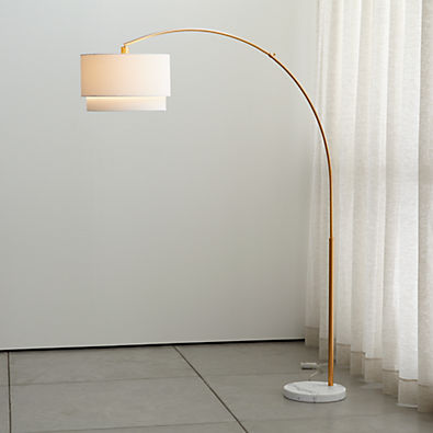 View Meryl Arc Brass Floor Lamp with White Shade details