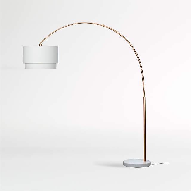 Meryl Arc Brass Floor Lamp With White, Floor Lamp White Shade