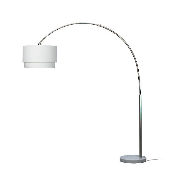 Meryl Arc Nickel Floor Lamp With White, Overhanging Floor Lamp