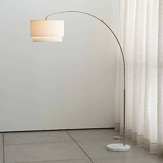 Meryl Arc Nickel Floor Lamp with White Shade