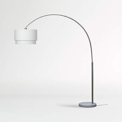 Meryl Arc Nickel Corner Floor Lamp With, Overarching Linen Shade Floor Lamp