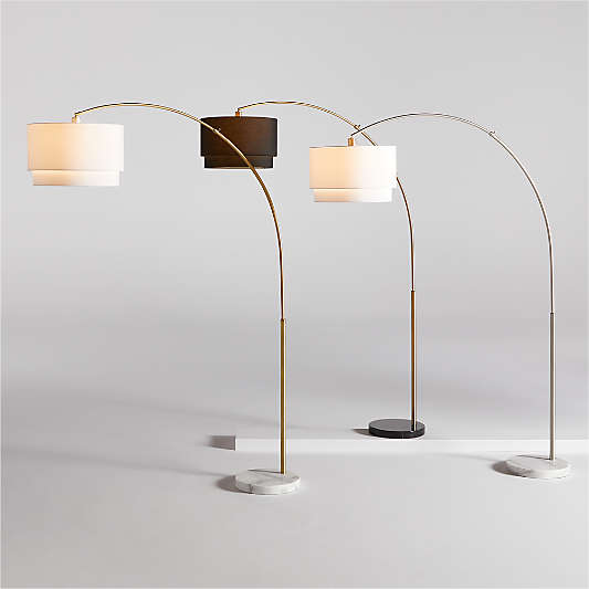 Meryl Arc Brass Floor Lamp with White Shade