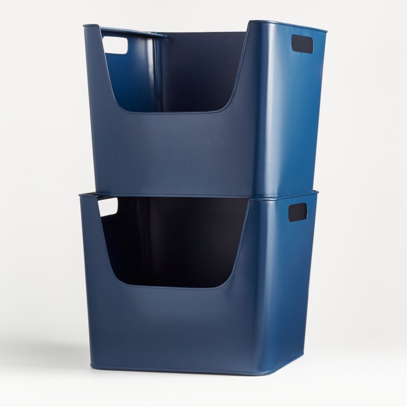 Large Dark Blue Metal Stacking Storage Bin - image 8 of 8