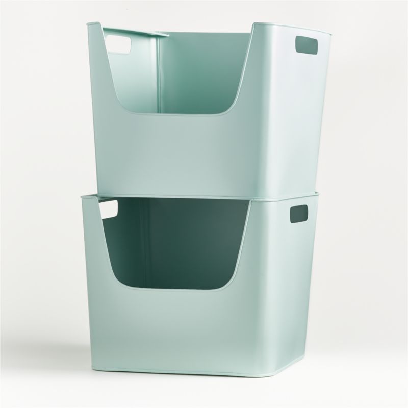 Large Mint Metal Stacking Storage Bin with Handles - image 8 of 8