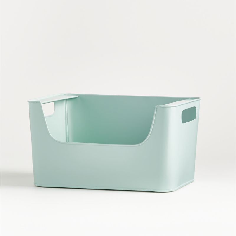 Small Mint Green Metal Stacking Storage Bin with Handles - image 8 of 14