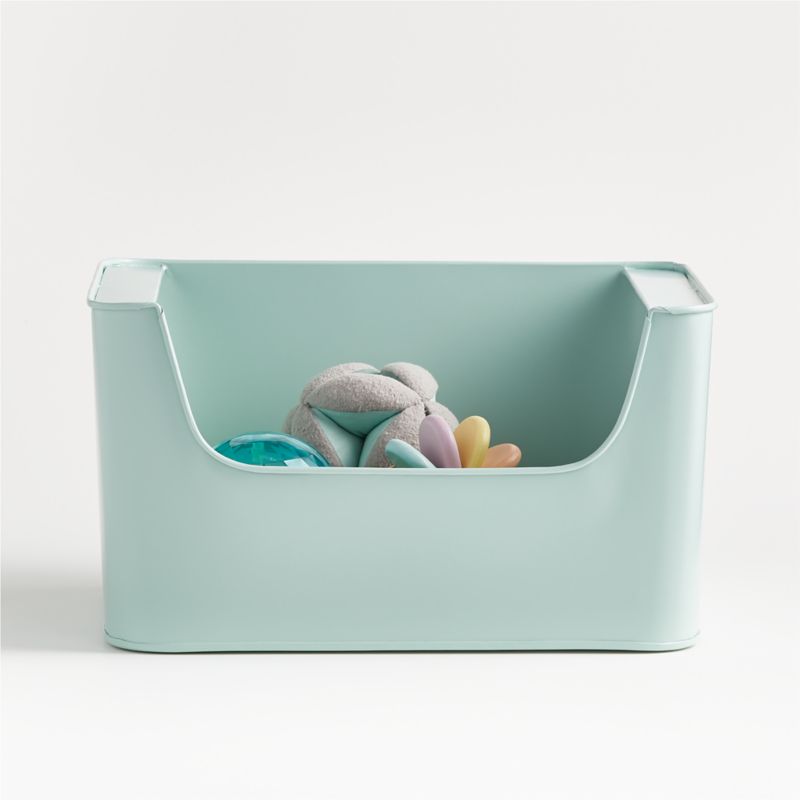 Small Mint Green Metal Stacking Storage Bin with Handles - image 0 of 14