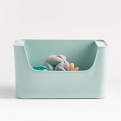 Small Mint Green Metal Stacking Storage Bin with Handles