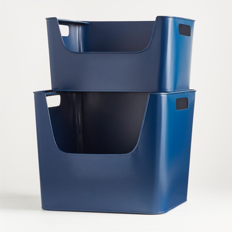 Large Dark Blue Metal Stacking Storage Bin - image 7 of 8