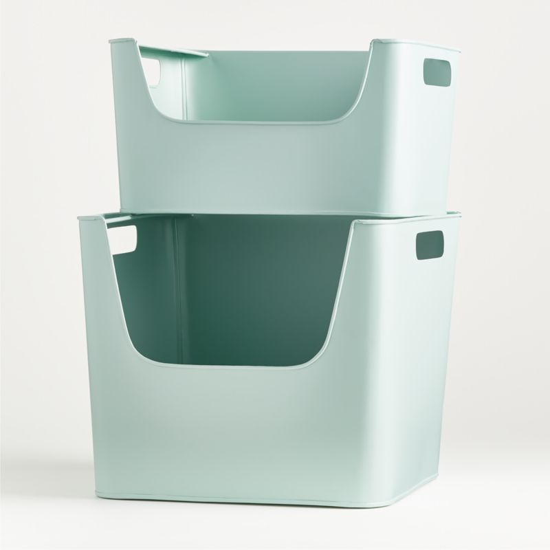 Large Mint Metal Stacking Storage Bin with Handles - image 7 of 8