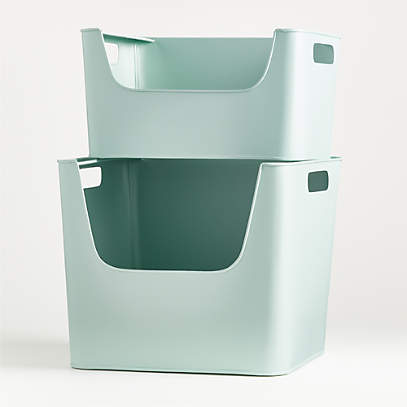 Large Mint Metal Stacking Toy Storage, Plastic Stackable Toy Storage Bins