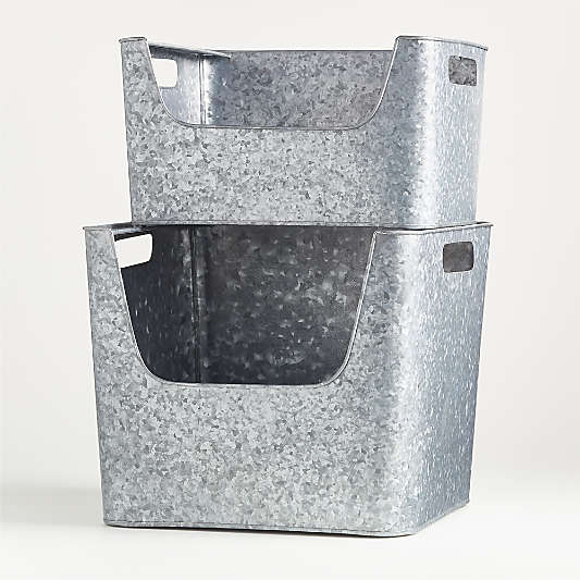 Large Silver Metal Stacking Storage Bin