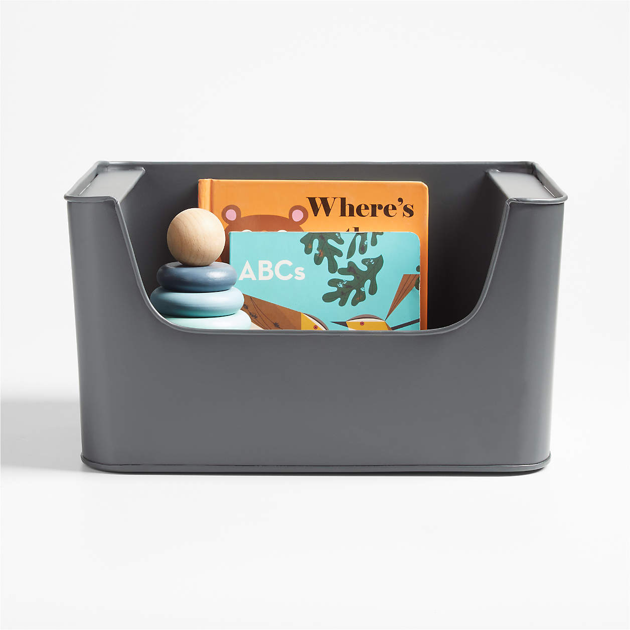 Small Charcoal Black Metal Stacking Storage Bin Crate & Kids