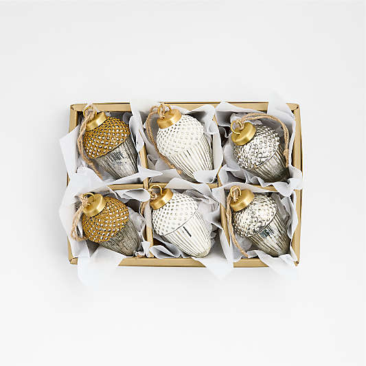 Metallic Acorn Christmas Tree Ornaments Set of 6