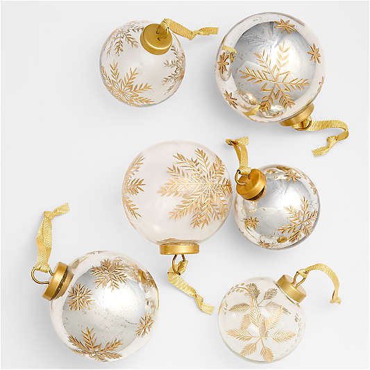 Metallic & Clear Glass Snowflake Christmas Tree Ornaments, Boxed Set of 6