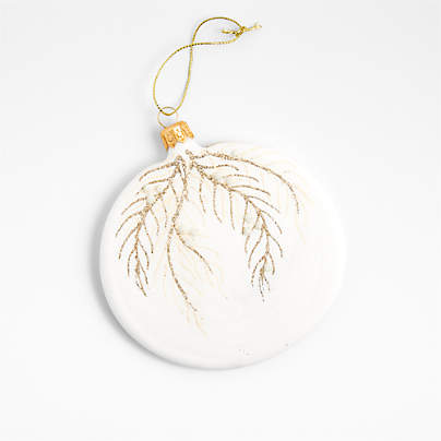 White Glass Flat Round Christmas Tree Ornament