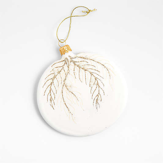 White Glass Flat Round Christmas Tree Ornament