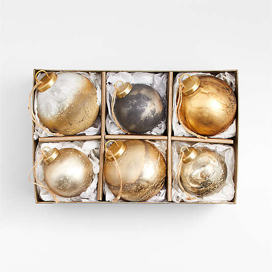 Textured Metallic Glass Ball Christmas Ornaments, Boxed Set of 6