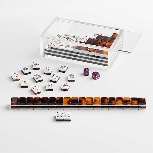 Bam Bird Boutique Tortoise Mahjong Tiles with Lucite Box