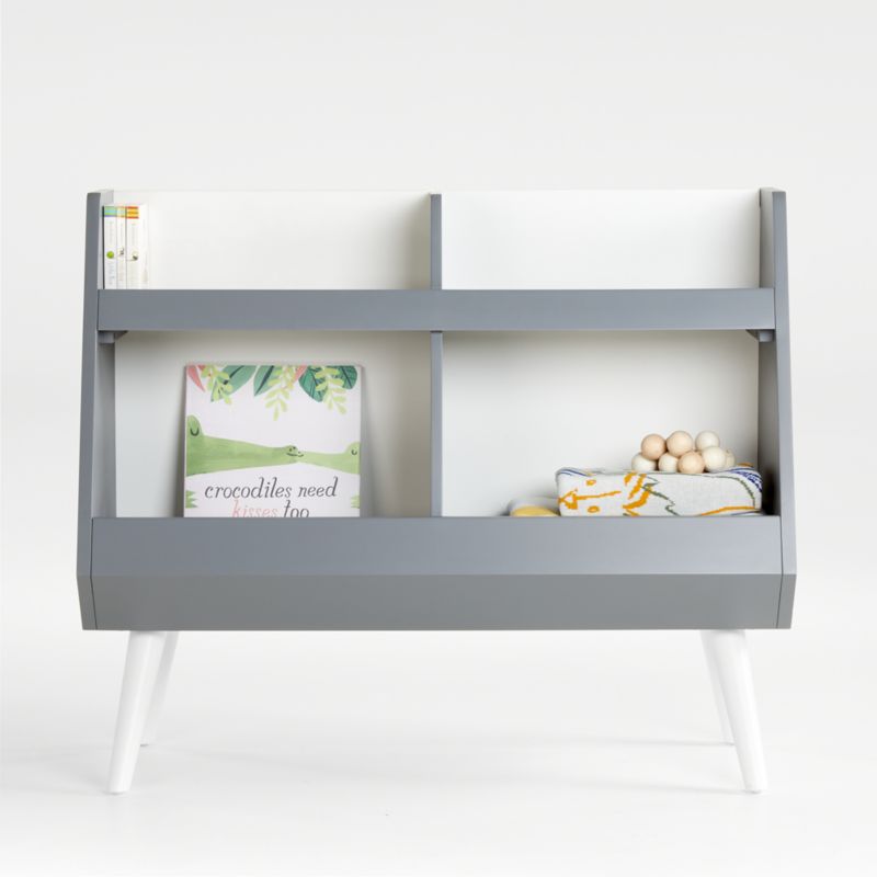 Grey and White Mid-Century 4-Cube Montessori Bookcase