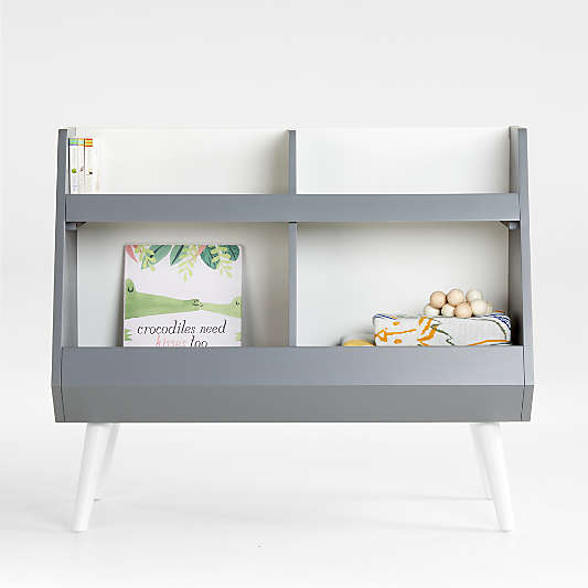 Grey and White Mid-Century 4-Cube Montessori Bookcase