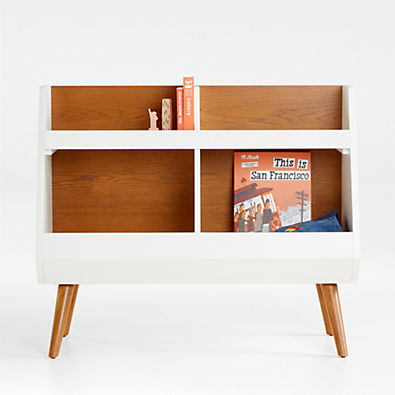 View Walnut Wood and White Mid-Century 4-Cube Cubby Bookcase details