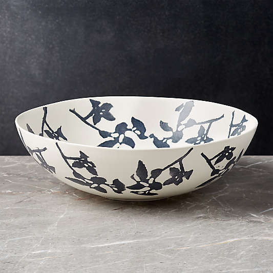 Midnight Botanical Black and White Serving Bowl