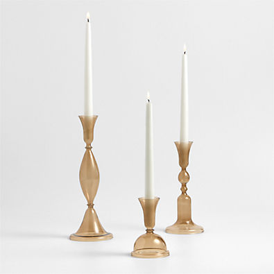 View Milano Amber Glass Taper Holder, Set of 3 details
