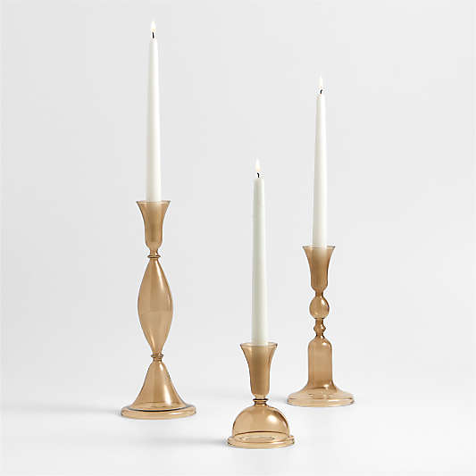 Milano Small Amber Glass Taper Candle Holder 5.2"