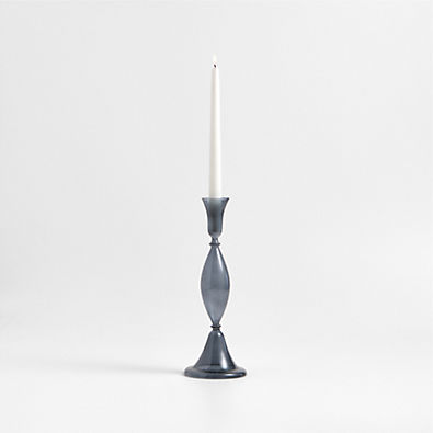 View Milano Large Blue Glass Taper Candle Holder 12.5" details