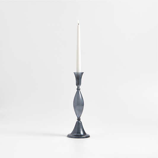 Milano Large Blue Glass Taper Candle Holder 12.5"