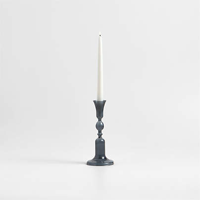 Milano Medium Blue Glass Taper Candle Holder 9.3"