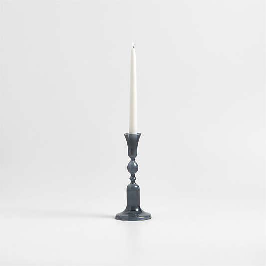 Milano Medium Blue Glass Taper Candle Holder 9.3"