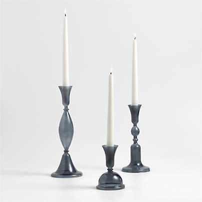 Milano Blue Glass Taper Holder, Set of 3